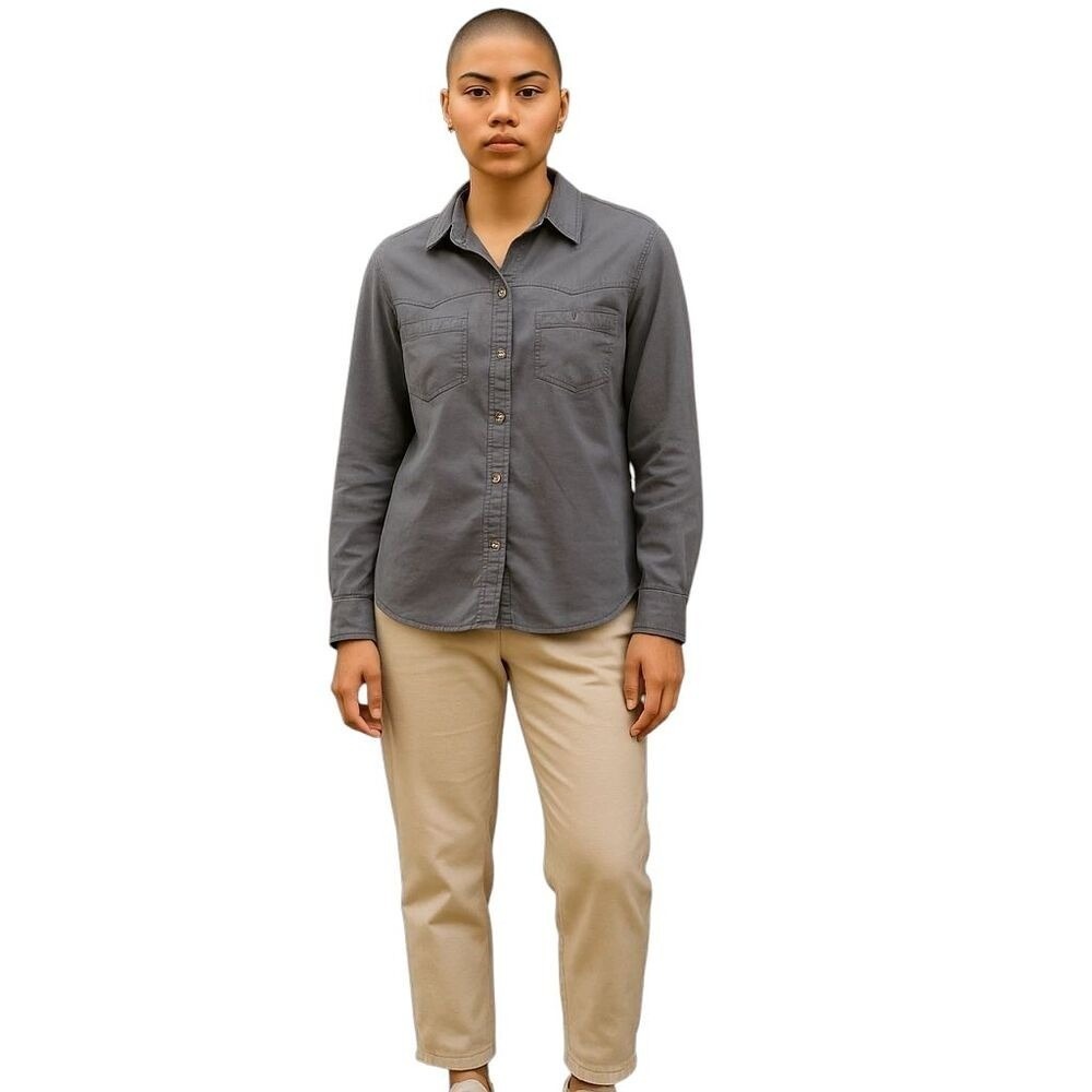 The Territory Ahead Light Blue Linen‎ Dual Pocket Button Up Casual Shirt Medium